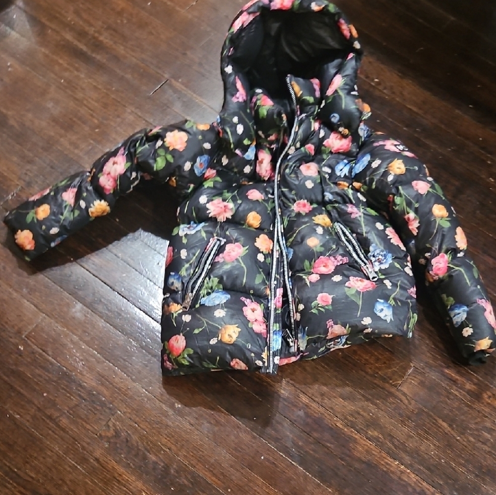 Mackage Kids Floral Puffer Jacket - Black with Multicolor Flowers